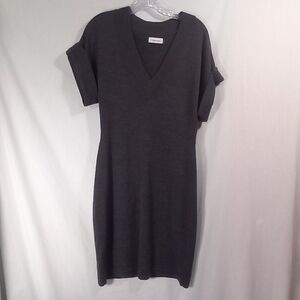 Calvin Klein Gray Merino Wool Blend Short Sleeve Sweater Dress Size M
